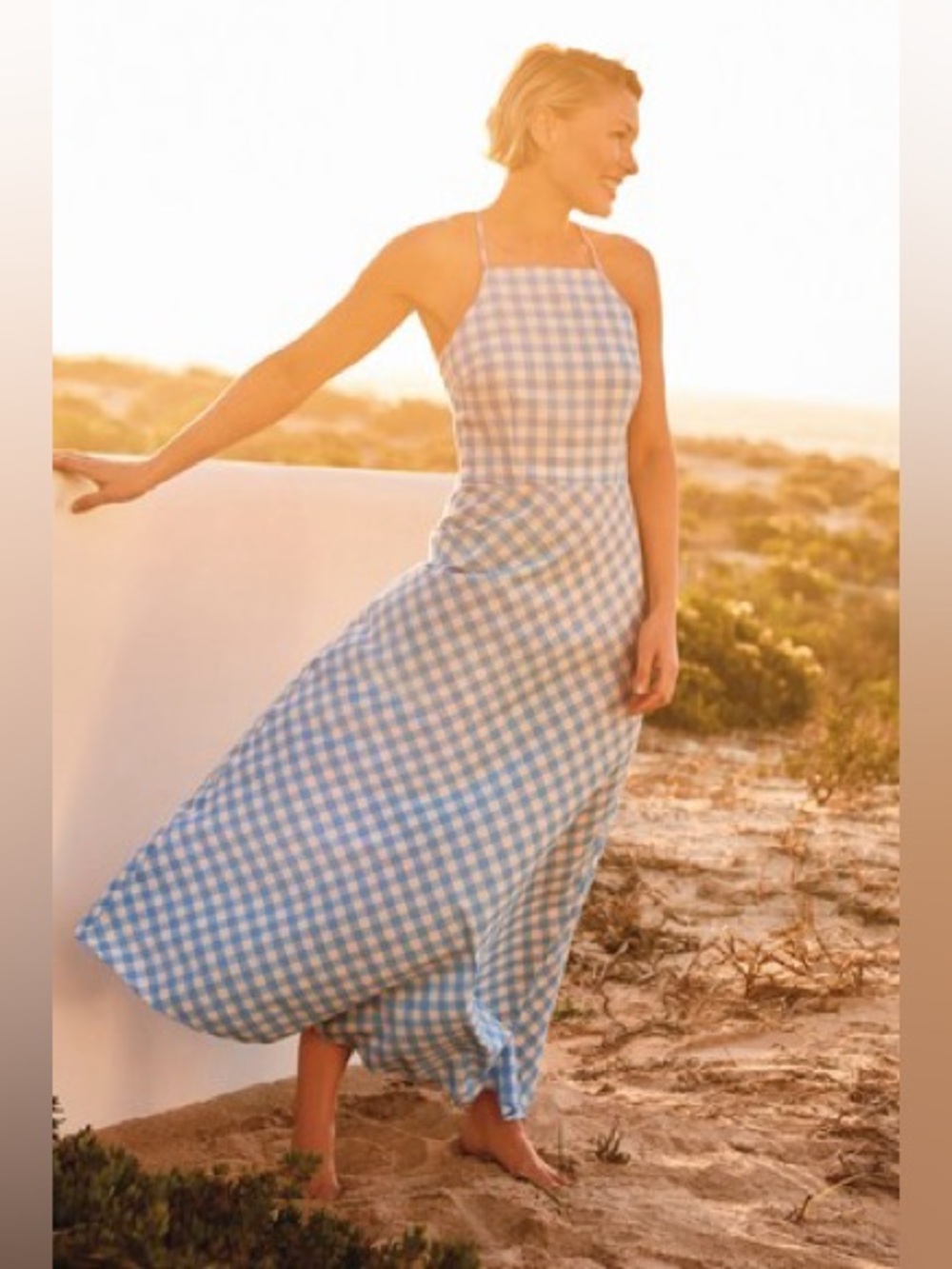 Emma Willis x next blue gingham halter maxi  summer dress 8